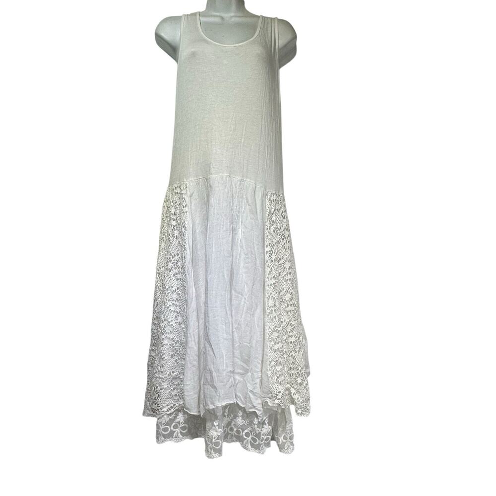 made in italy sleeveless white sequins open knit mesh tiered dress